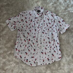 George White Short-Sleeve Button-Down Shirt with Red & Black Palm Print